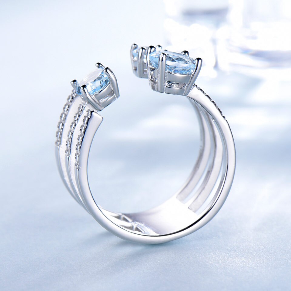 1.37ct Genuine Natural Sky Blue Topaz 925 Sterling Silver Double Ring - curative-crystals