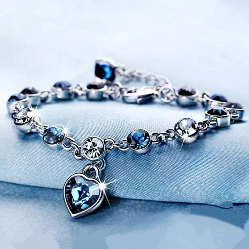 Romantic Heart-shaped Sapphire 925 Sterling Silver Bracelet - curative-crystals