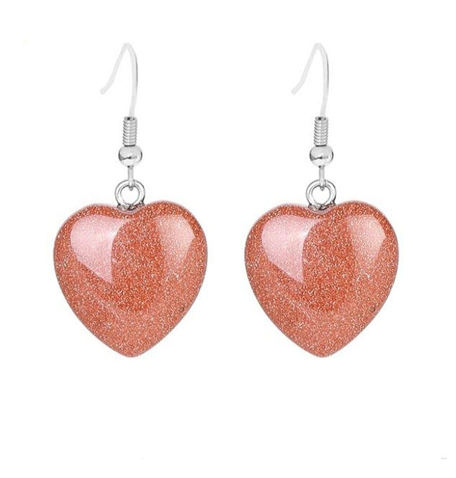 Natural Stone Heart Drop Earrings - curative-crystals