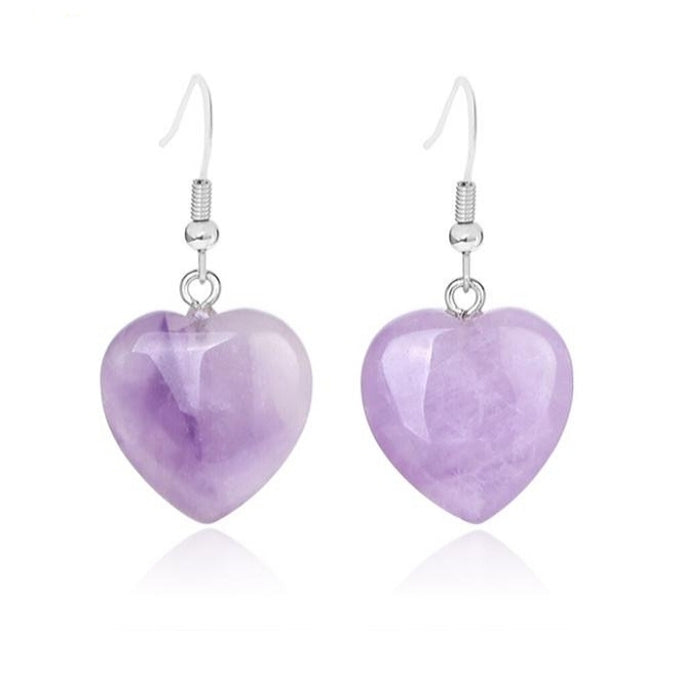 Natural Stone Heart Drop Earrings - curative-crystals