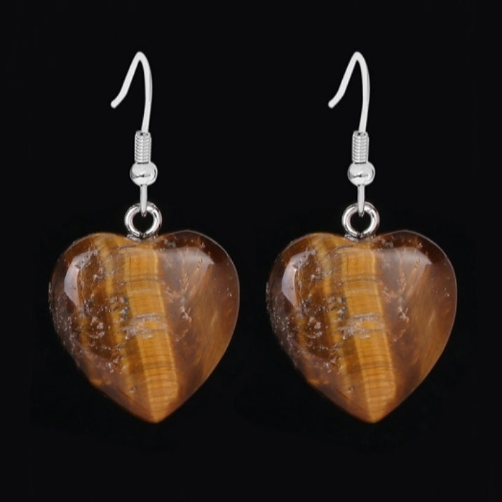 Natural Stone Heart Drop Earrings - curative-crystals