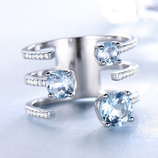 1.37ct Genuine Natural Sky Blue Topaz 925 Sterling Silver Double Ring - curative-crystals