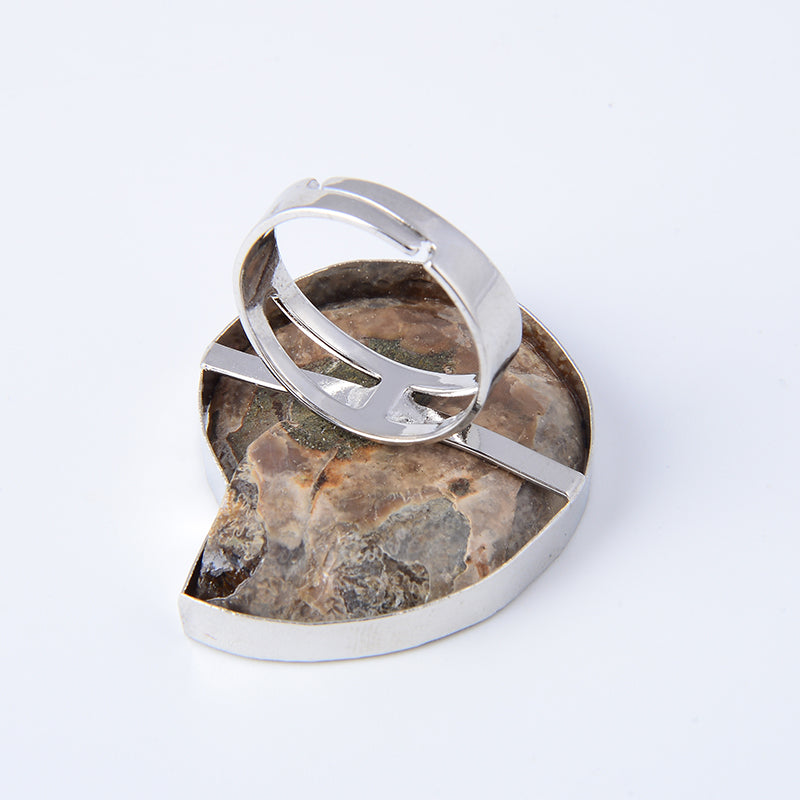 Silver Plated Ammonite Natural Fossil Ring - curative-crystals