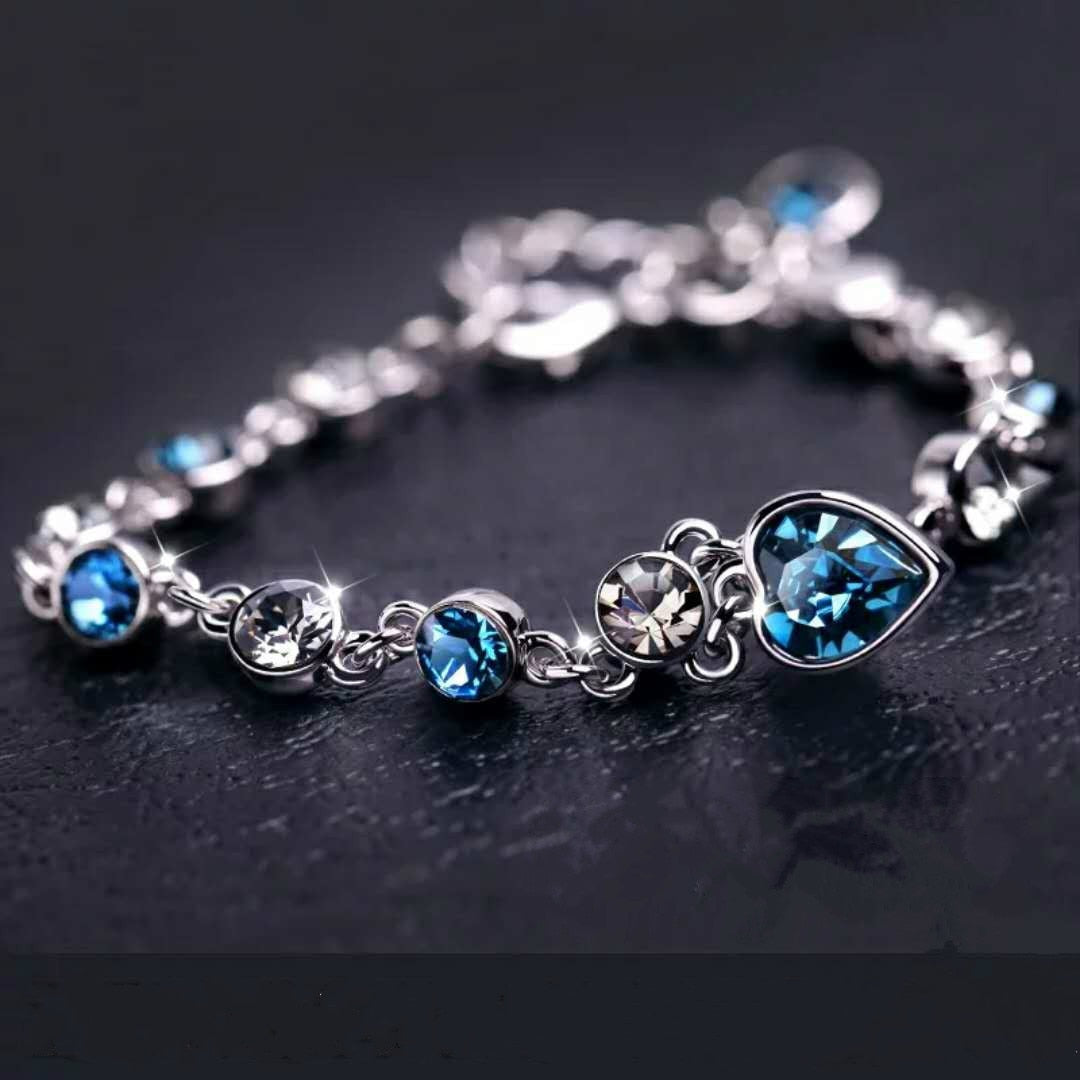 Romantic Heart-shaped Sapphire 925 Sterling Silver Bracelet - curative-crystals