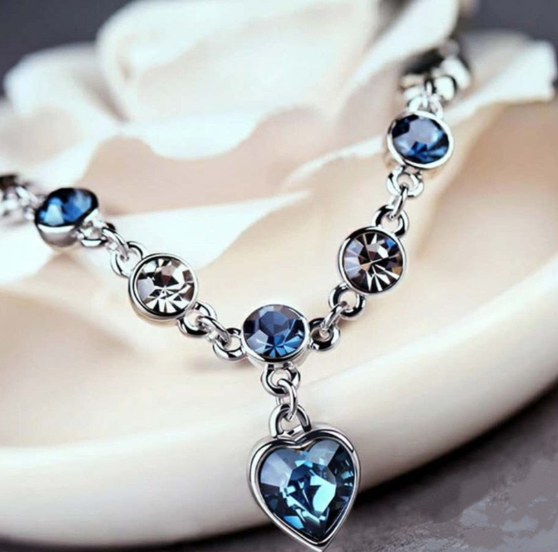 Romantic Heart-shaped Sapphire 925 Sterling Silver Bracelet - curative-crystals