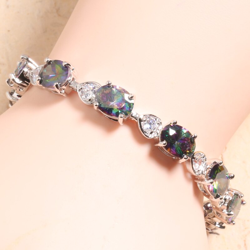 Curative Crystals Rainbow Mystic Zirconia And Morganite 925 Sterling Silver Bracelet - curative-crystals